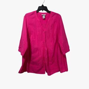 Catherines Pink Eyelet Button Down Shirt 0X XL Cotton Summer